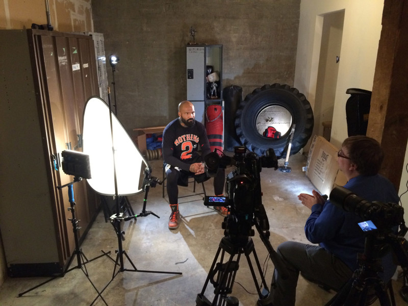 Behind the scenes photo of my interview setup with Journal freelance sports reporter Jason Hills.