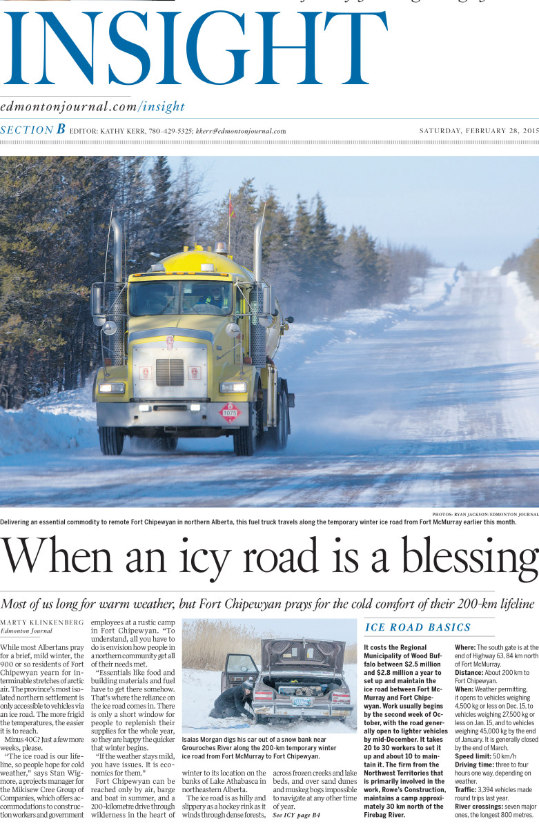 Double truck story by Marty Klinkenberg in the Edmonton Journal on Feb. 28, 2015.